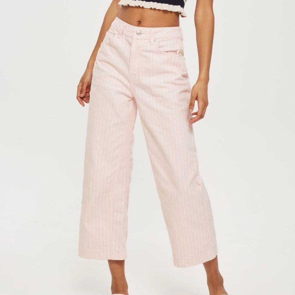 New TOPSHOP Moto Striped Cropped Wide Leg Jeans Size 8